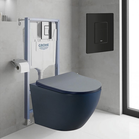 Grohe структура с черен бутон и висяща тоалетна Merlin